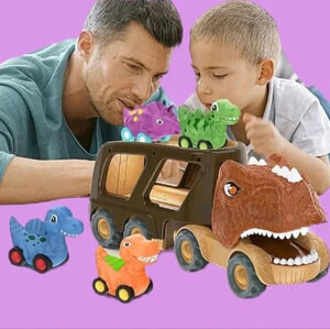 Friction power carrier truck 5 pack small pull back dino car